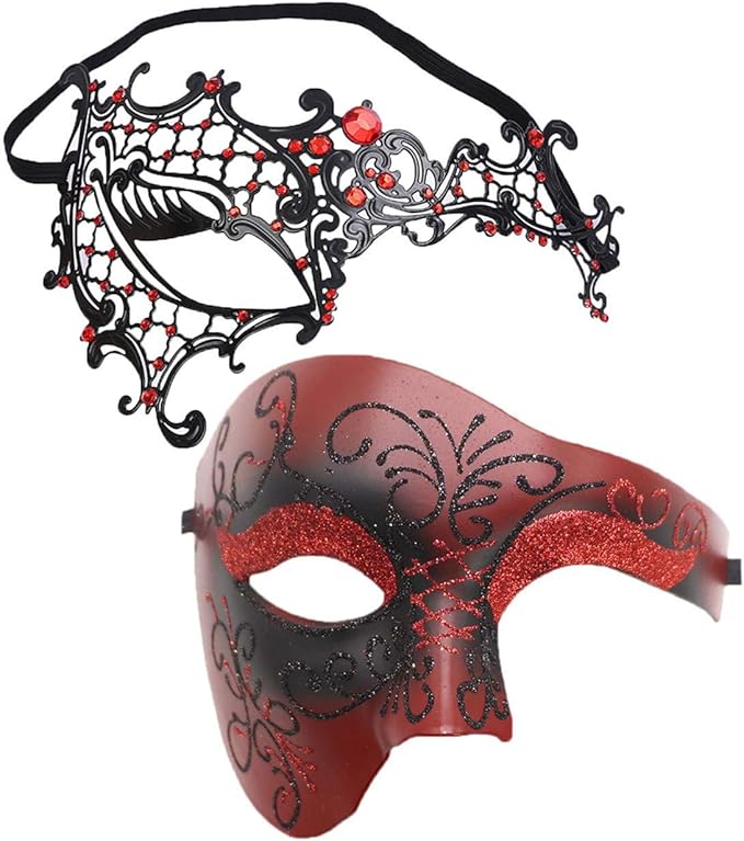 Awlsyj Couples Masquerade Mask Metal Roman Venetian Halloween Mardi Gras Costumes Party Ball Prom Mask
