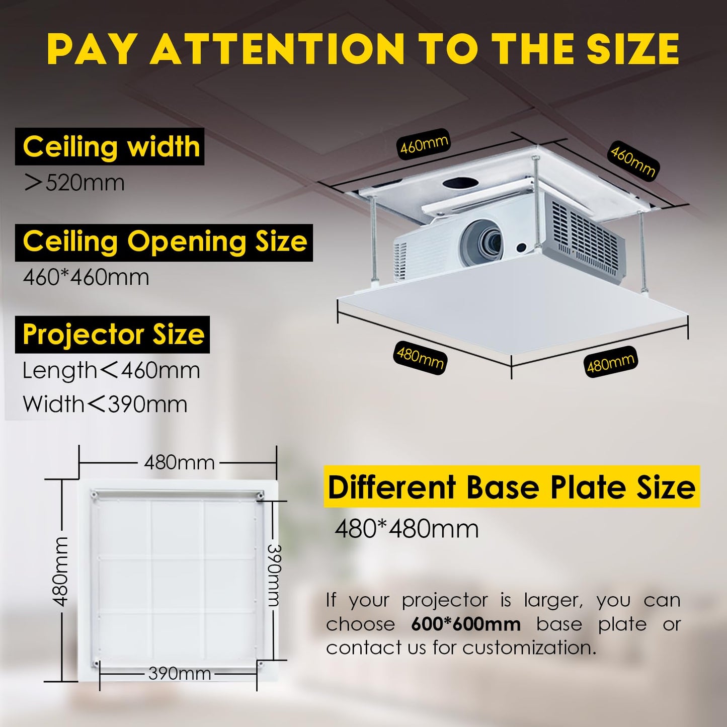 CGOLDENWALL 70CM Electric Projector Lift Ceiling Mount Remote Control for Cinema Church Room School Double Motors Maximum Load 20kg