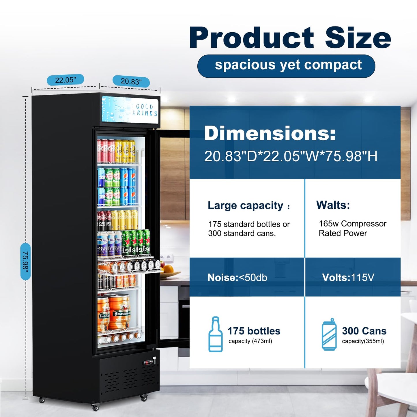 ECEVT 11 Cu.ft. Commercial Refrigerators Glass Door Beverage Refrigerators Commercial Fridge Upright Display Cooler with Soft LED Light and Adjustable Shelves for Restaurant Grocery Stores Home
