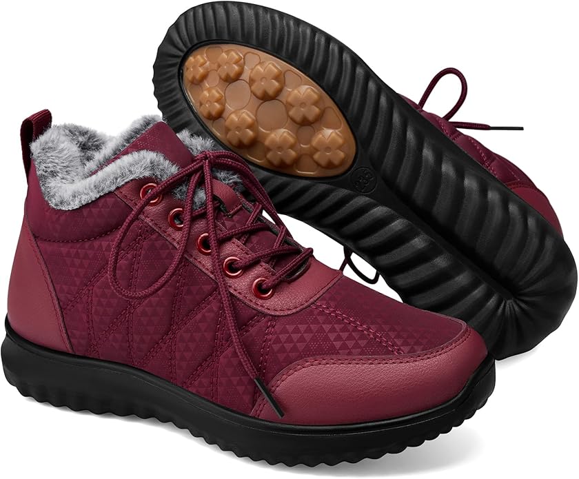 SHIBEVER Snow Boots for Women Winter: Warm Fur Lined Ankle Snow Booties Anti-Slip Waterproof Comfortable Outdoor Winter Shoes