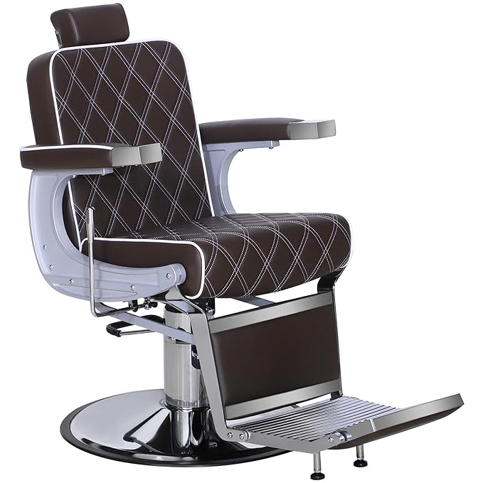 BarberPub Heavy Duty Metal Vintage Barber Chair All Purpose Hydraulic Recline Salon Beauty Spa Shampoo Equipment 3825 (Brown)