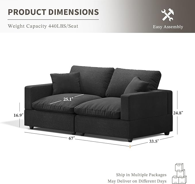Modular Sectional Sofa Cloud Couch for Living Room, Modern Minimalist Comfy Deep Sofa Couches, Upholstered Couch with Removable & Washable Cushion Covers, Wide Armrest, Filled with Down and Cotton