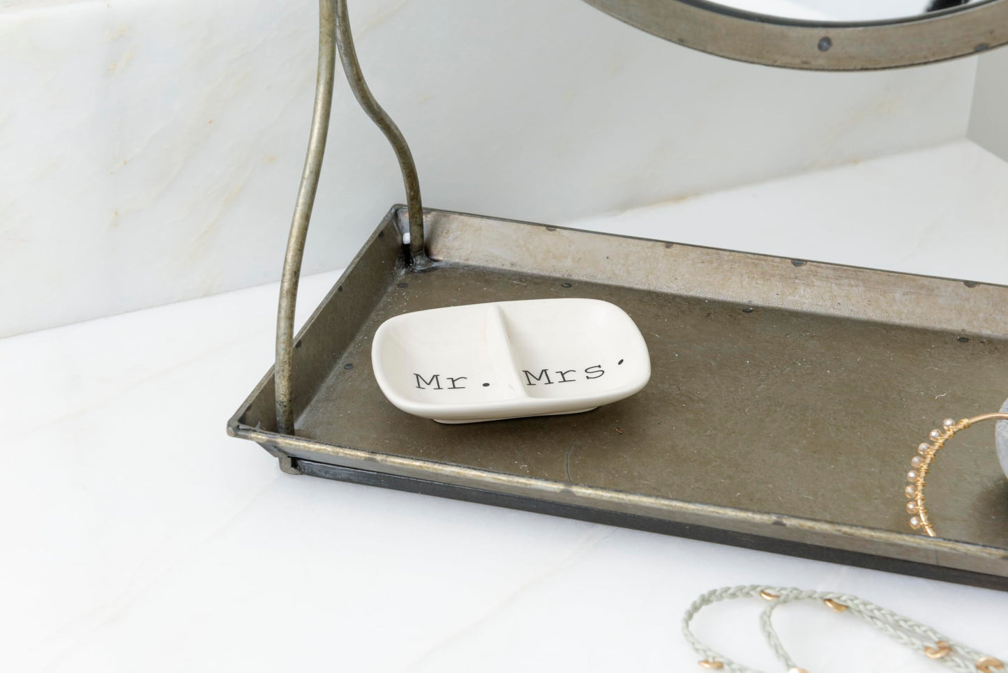 Creative Co-Op Ceramic 2 Section Mr. & Mrs. Dish