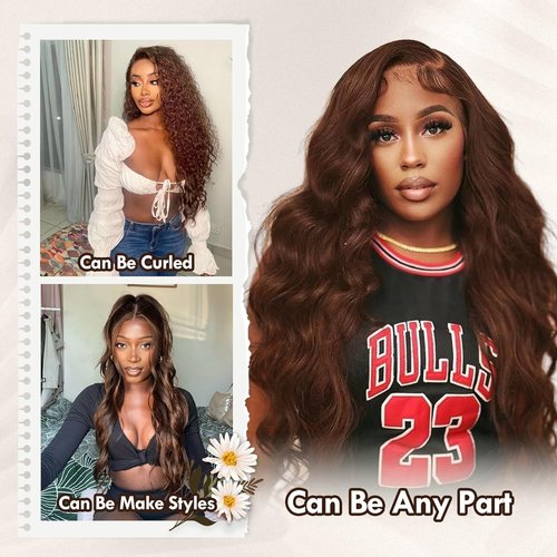 Kesenmu Chocolate Brown Lace Front Wig - 13x6 HD Body Wave, Pre Plucked with Baby Hair, 180% Density, Glueless Brown HD Frontal Wig, 20 inch