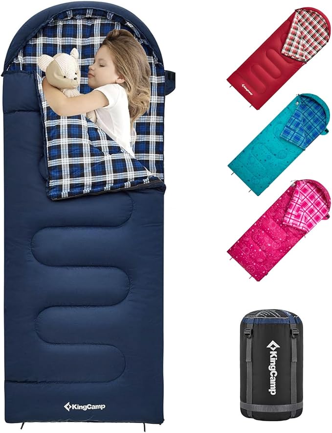 KingCamp 45°F Kids Sleeping Bag, Lightweight Waterproof & Compact Flannel Sleeping Bags Cold Weather & Warm Youth Essentia...