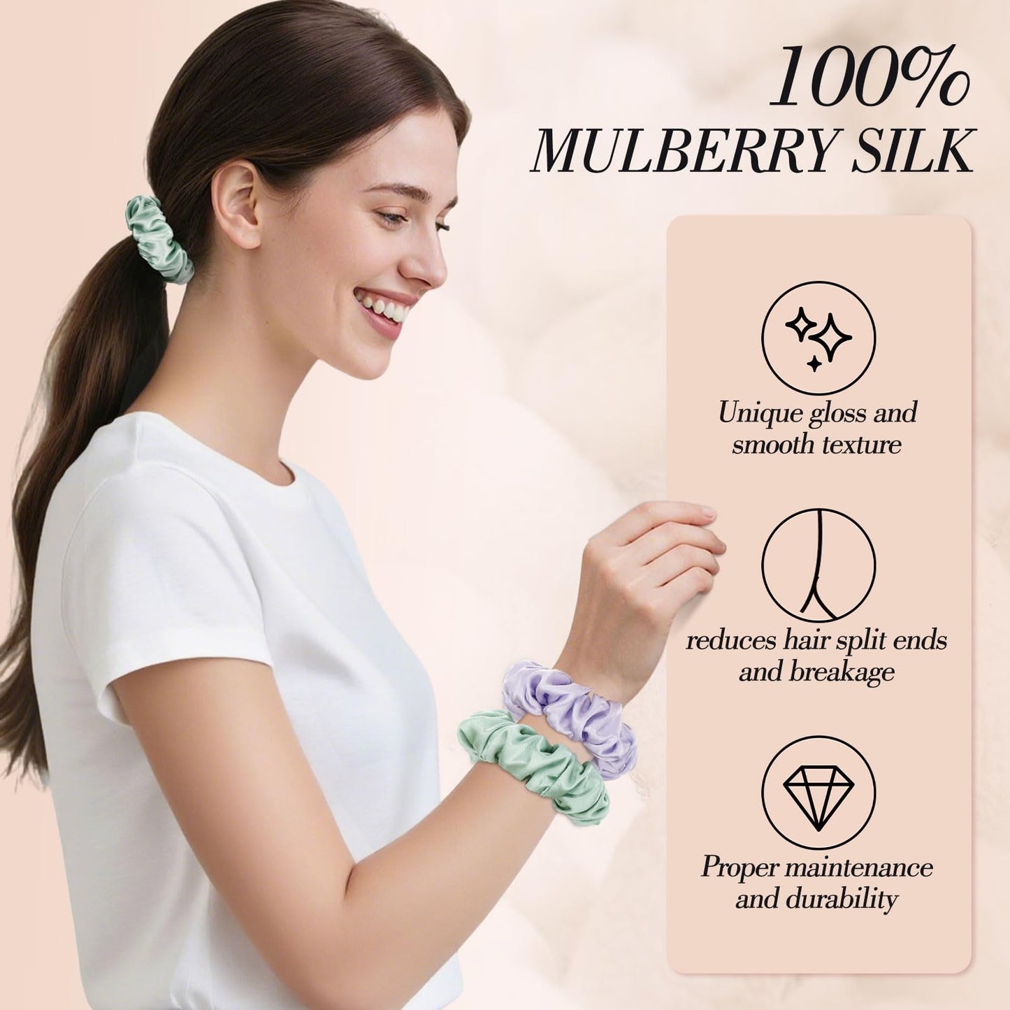 4Pcs Mulberry Silk Hair Scrunchies, Silk Hair Ties for Hair Sleep for Frizz Breakage Stocking Stuffers Gifts for Women Girls