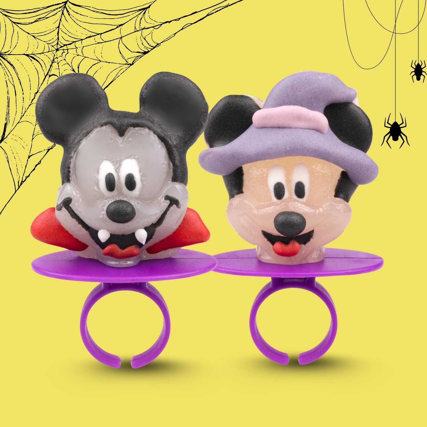 Limited Edition Disney Dracula Mickey and Minnie Mouse Halloween Lollipop Rings, Individually Wrapped Trick or Treat Candies, 18 Suckers
