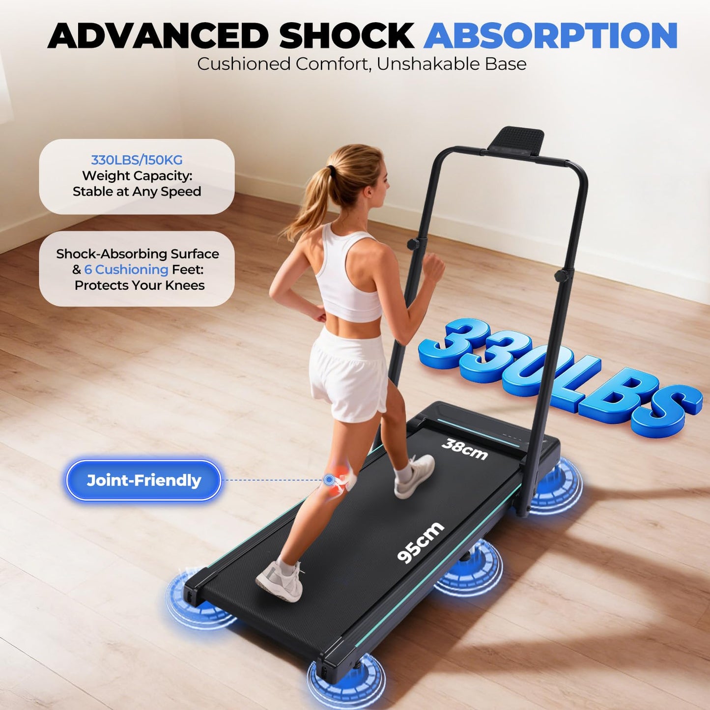 Gorise Walking Pad with Incline & Height-Adjustable Handlebar, 5-in-1 Foldable Treadmill for Home & Office, Portable Under Desk Treadmill 350LB with Remote Control LED Display Green