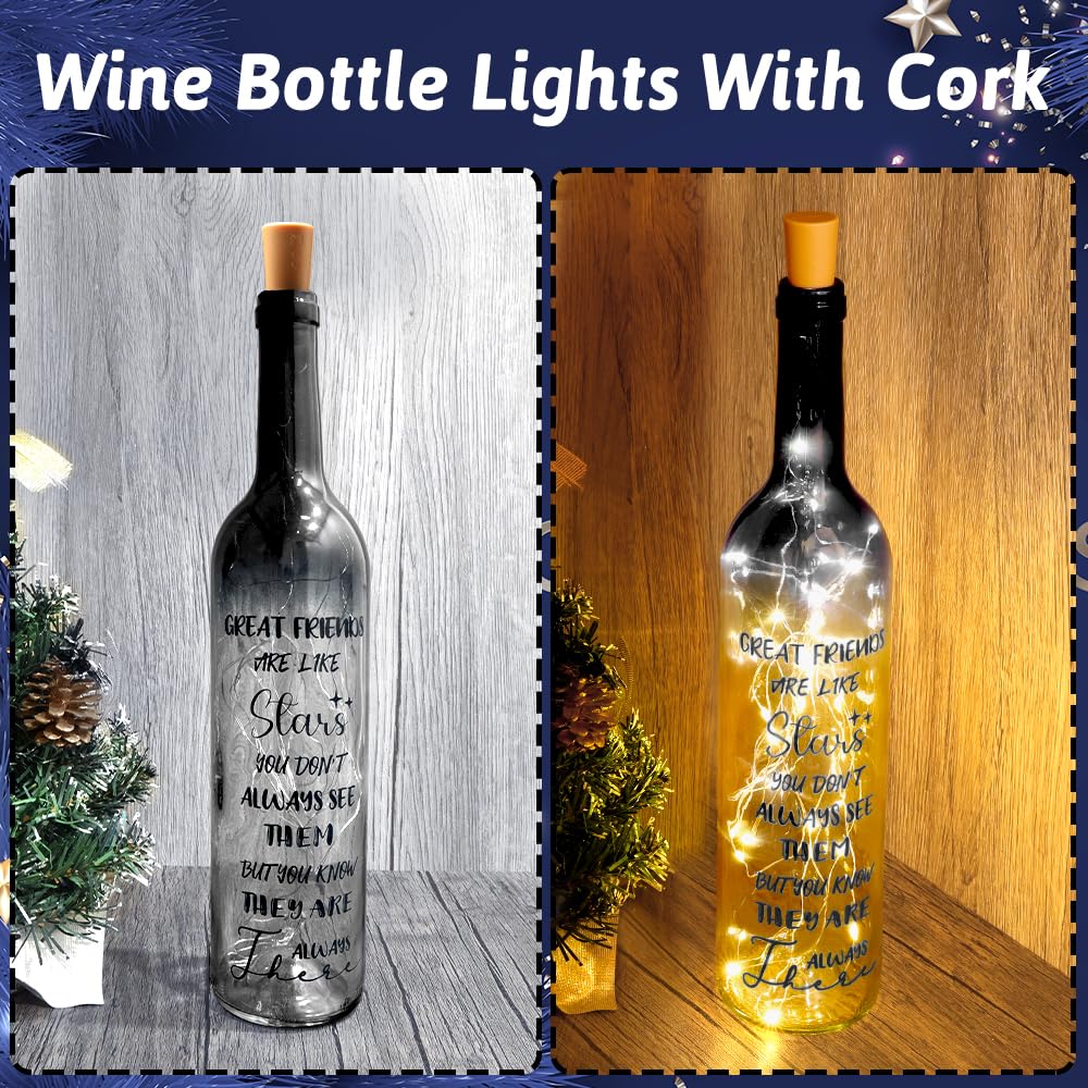 Healemo 2025 Unique Friendship Gifts for Women - Wine Bottle Lights with Cork, Birthday Friendship Gift Ideas for Women Who Have Everything Girls Boys (Black)