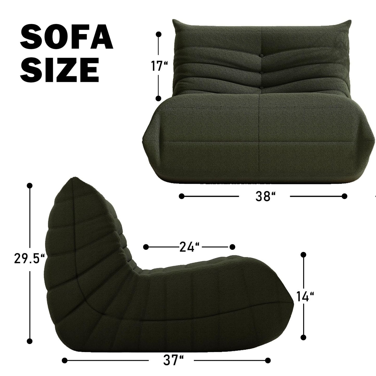 Bean Bag Chair, Fireside Chair Bean Bag Sofa Large Bean Bag Chair for Adults, Bean Bag Chairs for Teens with High Density Comfortable Foam, Memory Foam Bean Bag for Living Room, Bedroom (Green)