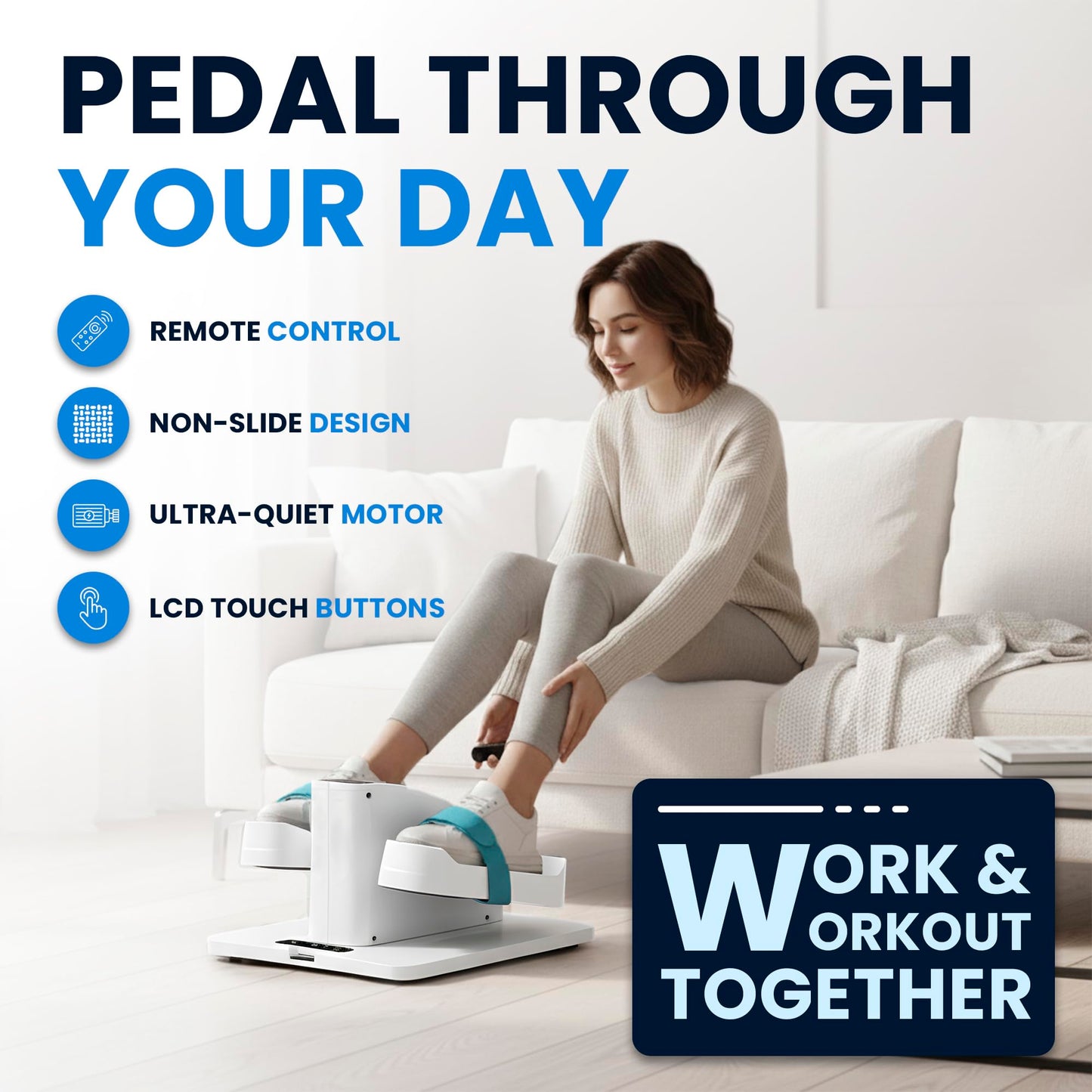 Under Desk Elliptical Machine – Electric Seated Pedal Exerciser for Seniors & Adults, Quiet Ellipse Leg Exerciser with 12-Speed Corded Electric Control, Remote, LCD Foot Pedals for Home Office Workout