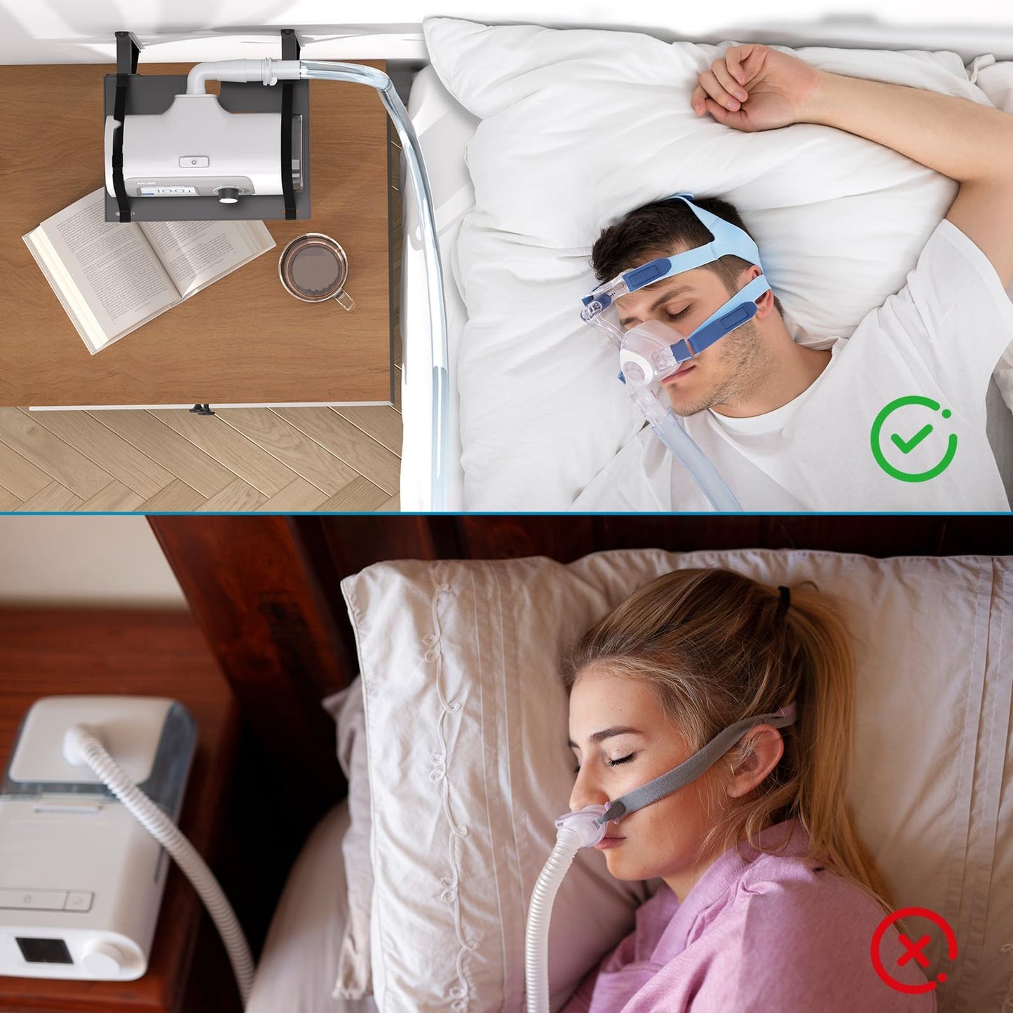 CPAP Wall Mount Shelf Stand for ResMed AirSense 10/11 CPAP Hose Holder for Bed, Heavy Duty CPAP Holder Bedside with Extra Large Surface, Adjustable Hose Hanger & Mask Hook, Space-Saving & Durable