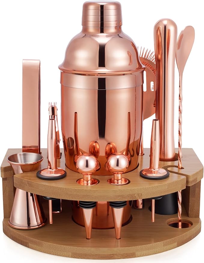 Bartender Kit with Bamboo Stand, 12 Piece 25oz Cocktail Shaker Set with All Essential Bar Tools Set for Drink Mixing, Idea...