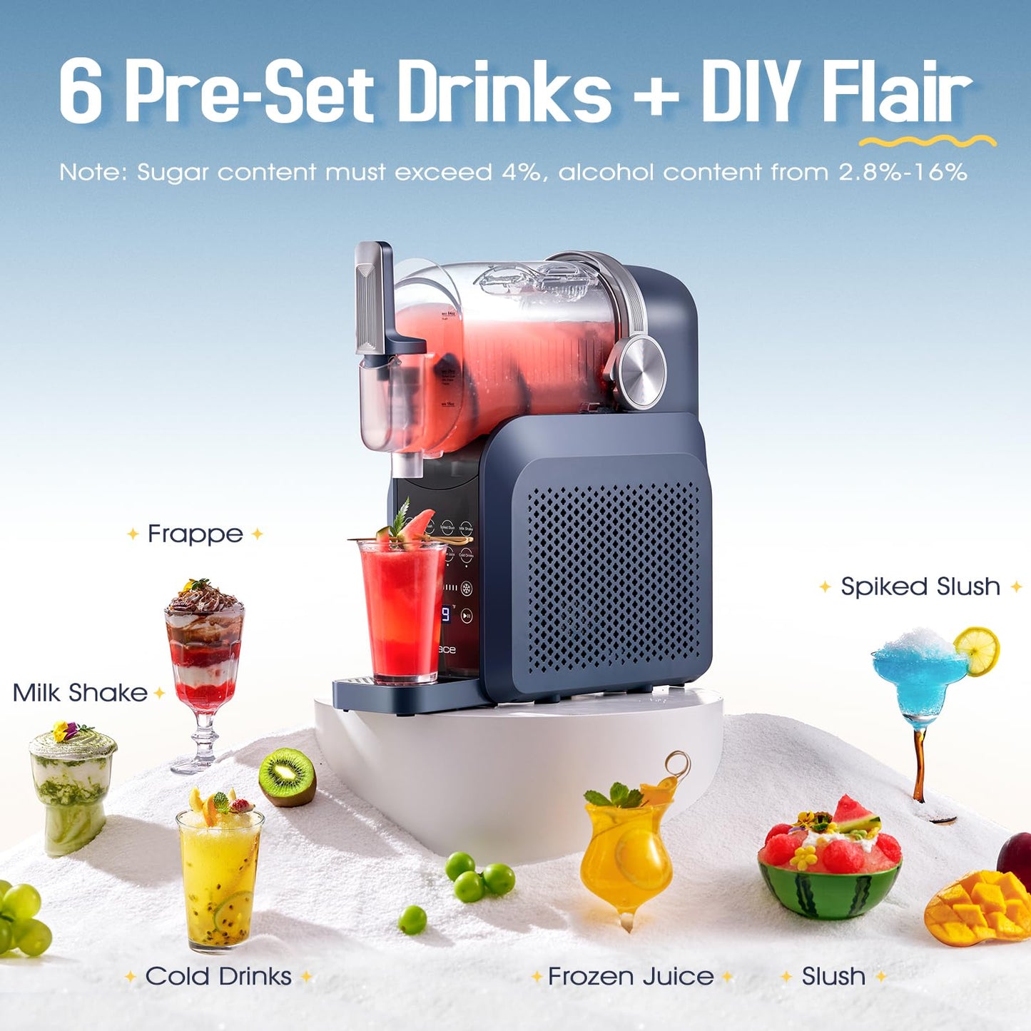 Oplace 7-in-1 Slushie Machine for Home(88oz.),Slushy Maker with No Ice Needed, Auto-Clean,Frozen Drink,Margarita, Cocktail,Daiquiri,Frappe,Milkshake,and More Slush Smoothie(1 Pack)