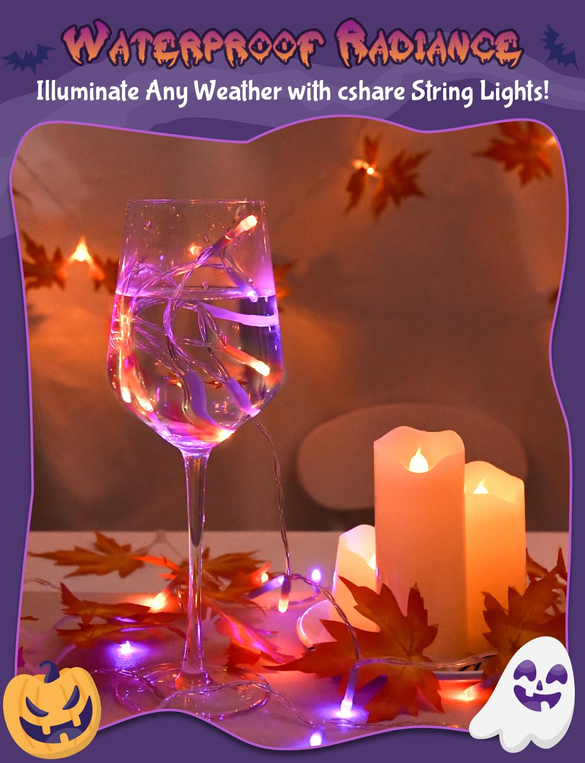 Cshare Halloween String Lights Battery Operated With Timer, Orange and Purple Outdoor 9.8ft 30LED, Decorations for Party Yard Pathway Indoor Outdoor