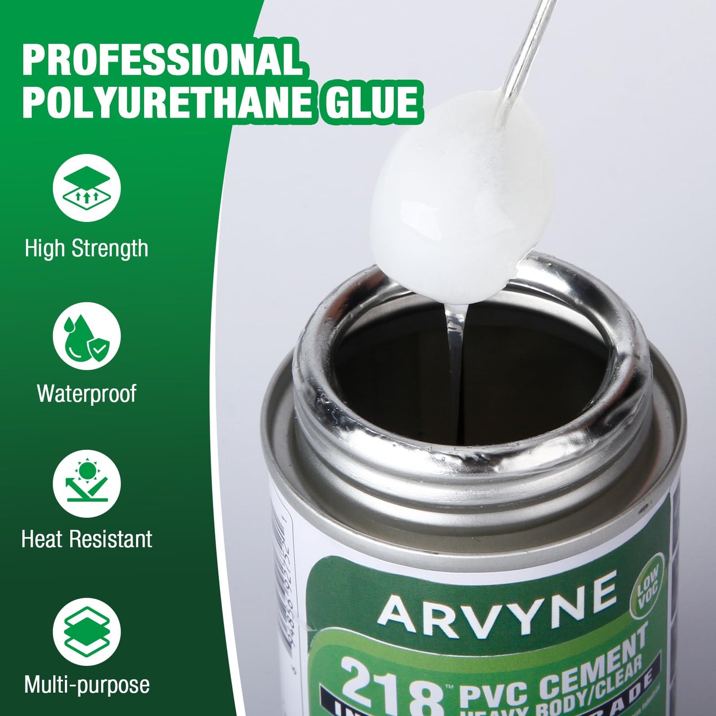 ARVYNE PVC Cement – Fast‑Dry Solvent Weld Glue for PVC Pipe, Vinyl & Inflatable Repair – Waterproof, Clear Finish, Professional Strength – 4 oz Leak‑Proof Can