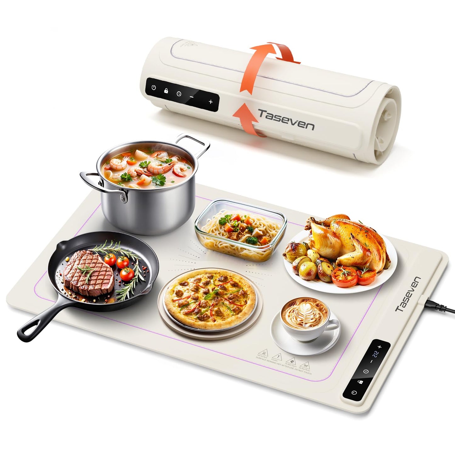 Food Warming Mat, Silicone Heating Tray with 7 Temperature Settings, Quick Full Surface Heating Pad, Thermochromic Line, Kids Lock, Food Warmers for Parties