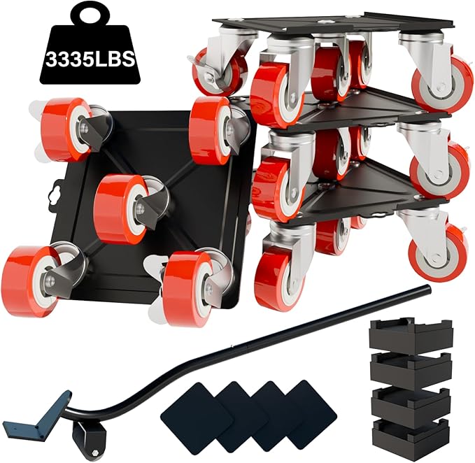 Furniture-Movers-with-Wheels-Dollies,Furniture-Dolly 360°Rotatable and Lockable,Furniture Sliders with 5 Wheels Rubber Silent Furniture Lifter Tool Set,3300 lbs Load Capacity,6.3×6.3IN Red