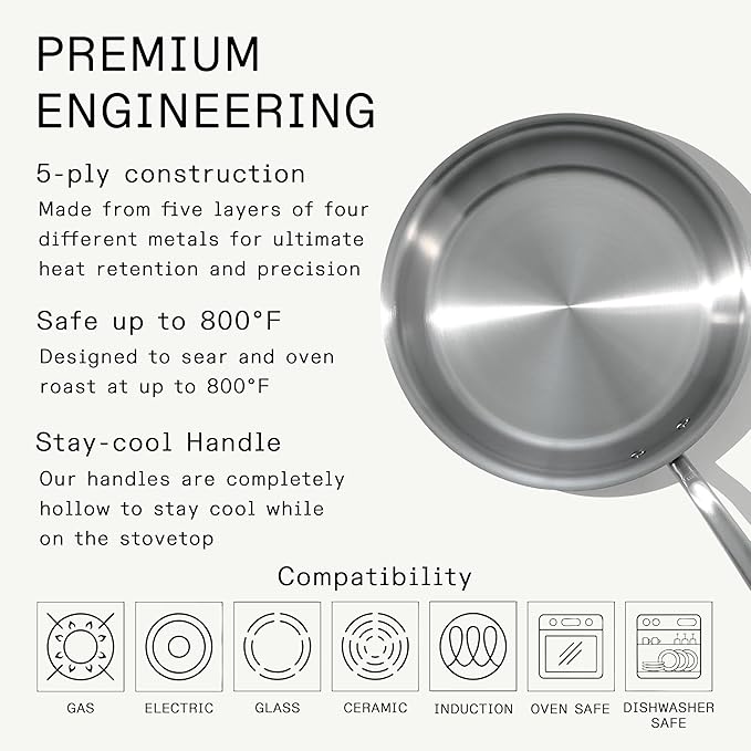 Made In Cookware - 3-Piece (Includes 8",10",12") Stainless Frying Pan Set - 5 Ply Stainless Clad - Professional Cookware - Crafted in Italy - Induction Compatible