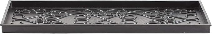 Anji Mountain Rubber Boot/Shoe Tray with Coir, Fits 3 Pair (34.5"" Wide), Tan and Black Chevron Insert (AMB0BT3F-011)