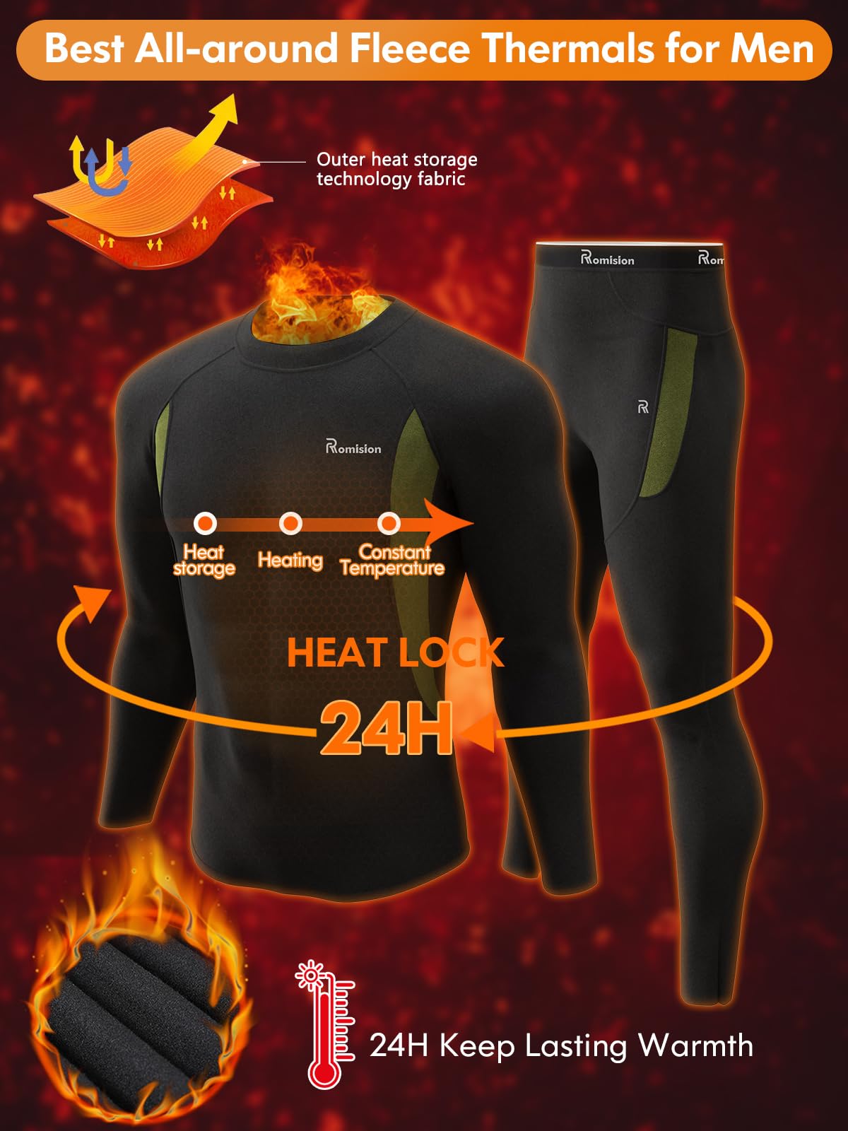 romision Long Johns for Men Thermal Underwear Set Winter Hunting Gear Sport Bottom Top Base Layer for Cold Weather A-Black