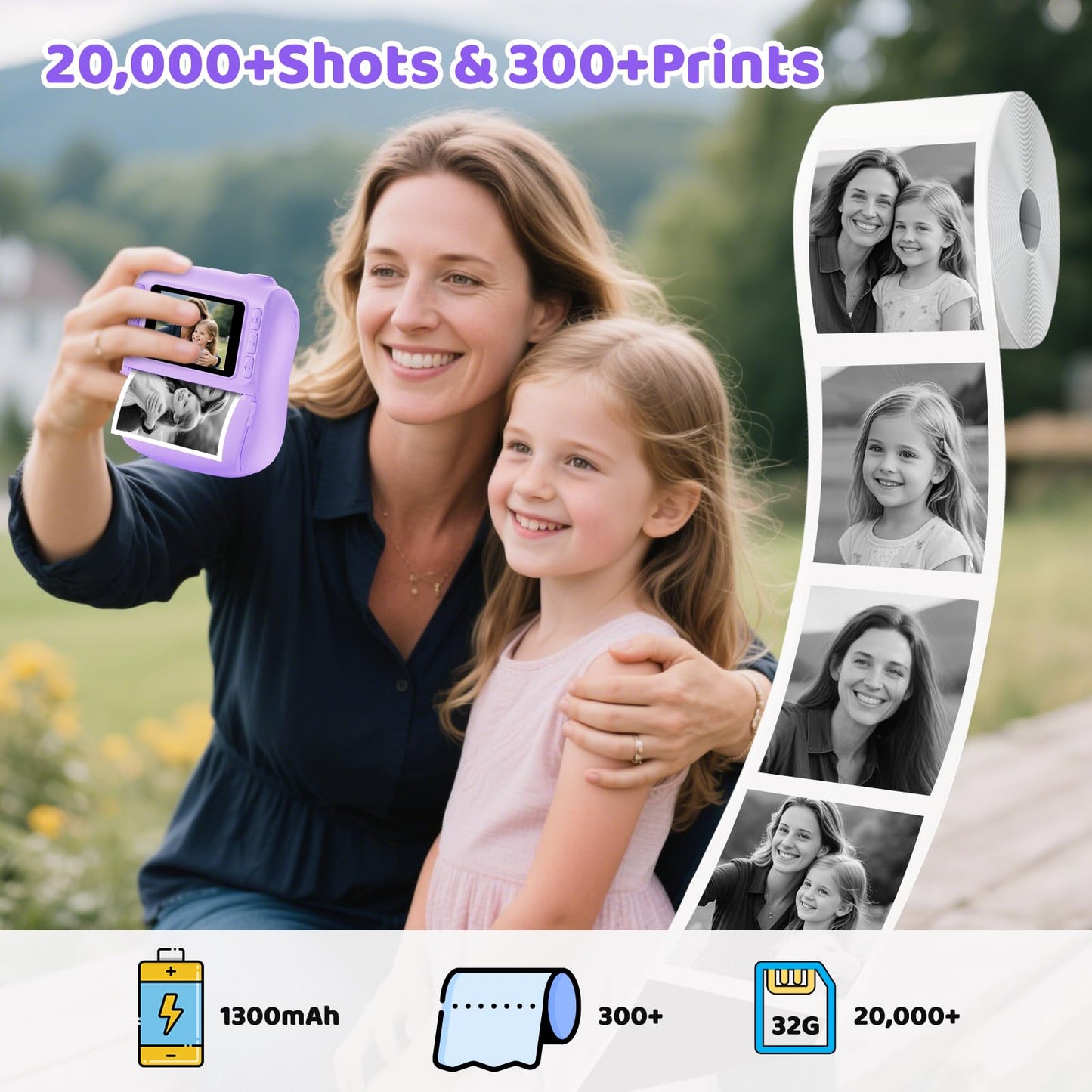 Instant Digital Camera for Kids, Kids Camera Instant Print, 48MP Toddler Digital Camera 1080P HD Video Toys Camera Gift Idea for Girls Boys 3-12(Purple)