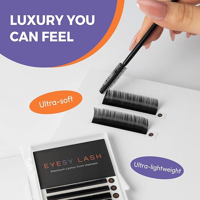 Eyesy Lash Cashmere Volume Eyelash Extensions Premium Individual Lashes - 0.03mm Thickness CC Curl 8-16mm Mixed Tray - Super Soft Matte Black Single Eyelash Easy to Fan for Professional Salon Use