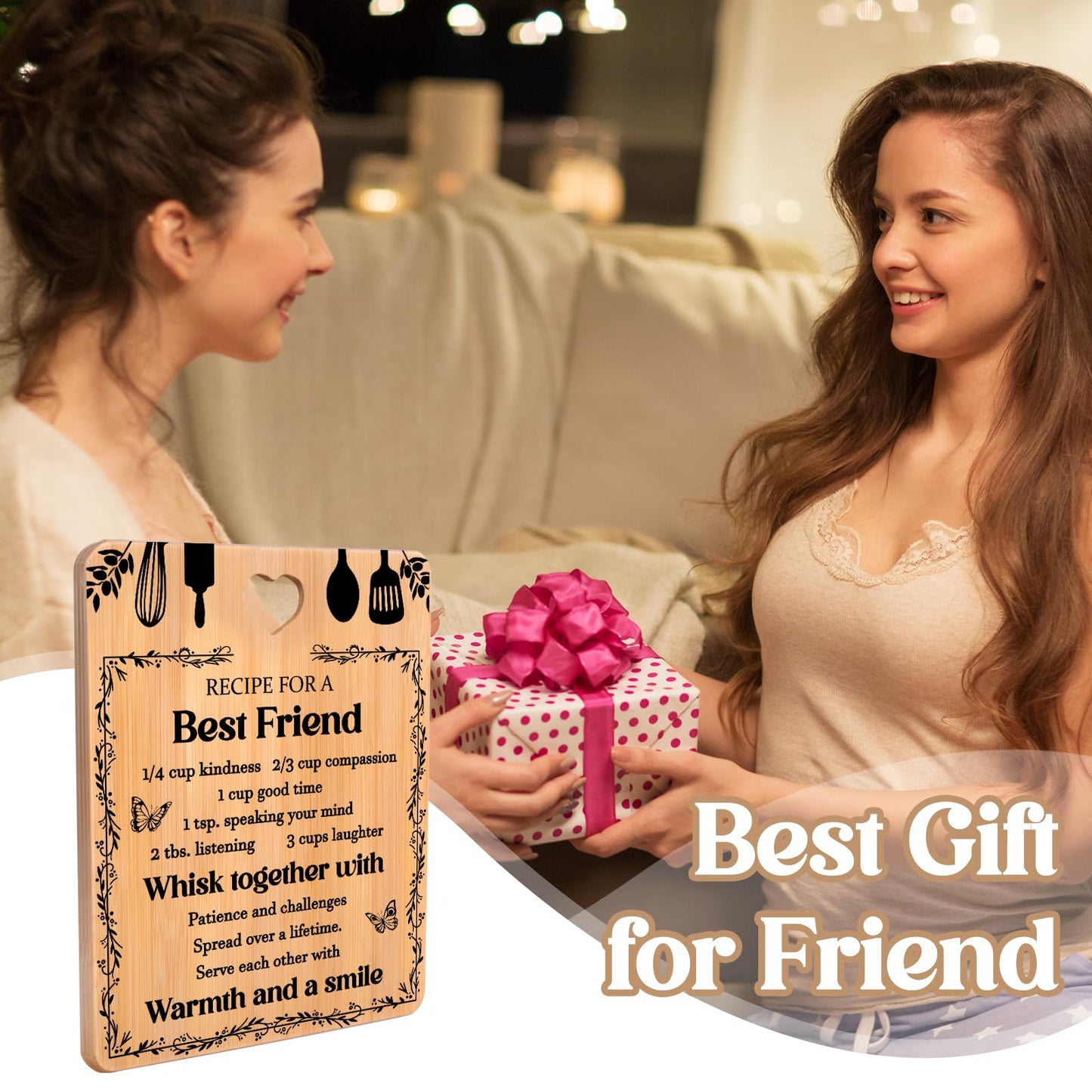 Best Friend Birthday Gifts for Women - "Recipe for a Best Friend" Best Friend Cutting Board Gifts, Bamboo-Made Best Friend Birthday Gifts, 11x8.5x0.35 in.