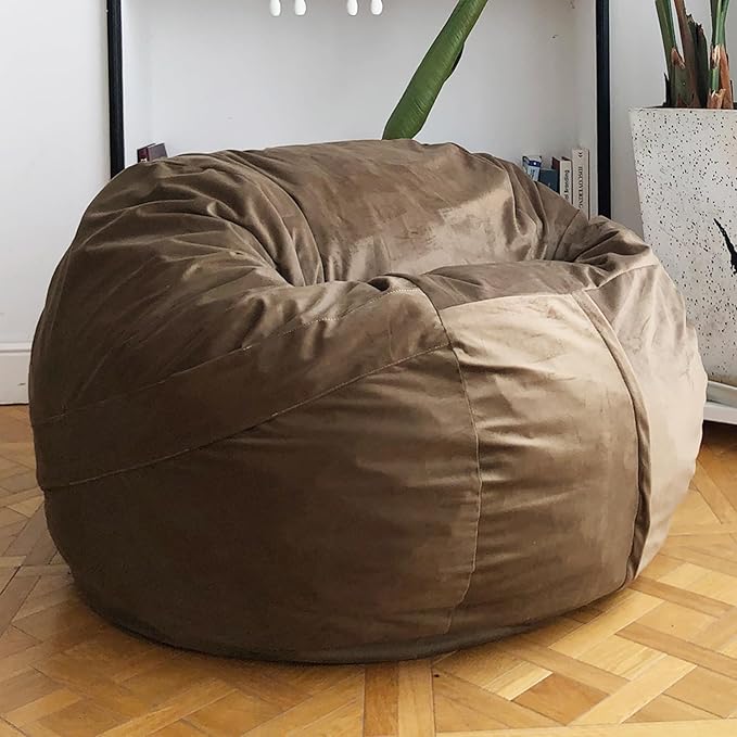 YuppieLife Large Foam Filled Bean Bag Chairs for Kids Teenagers Adults Living Room Gaming Relaxing 4F Machine Washable Lazy Sofa（Brown