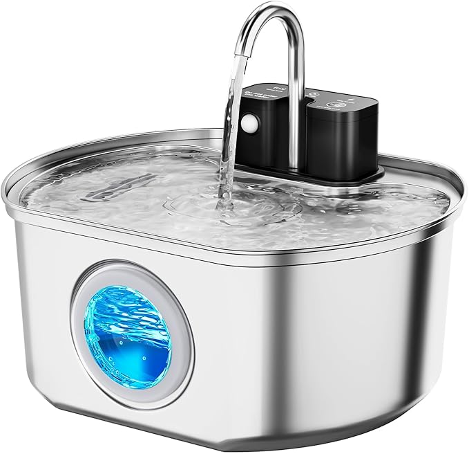 Cat Water Fountain Stainless Steel - Wireless 3.2 L/108 oz Battery Operated Automatic Pet Drinking Fountain for Cats - Cor...