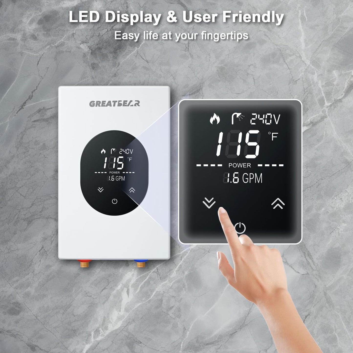 Electric Tankless Water Heater, GREATBEAR 12KW On Demand Water Heater Electric 240V, Point of Use Instant Hot Water Heater, With Self Modulating GT120W White
