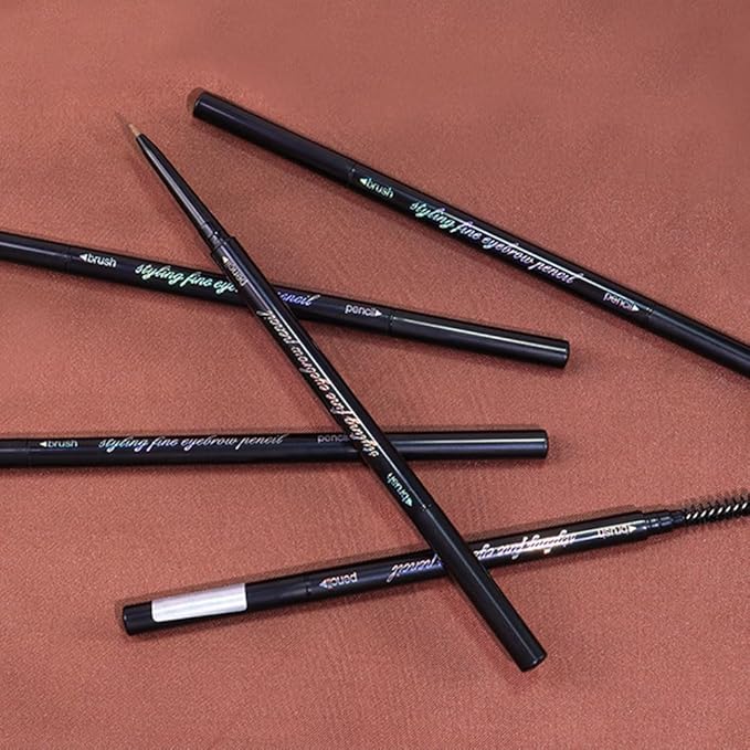 5 Pcs Waterproof Dual-Sided Fine Tip Eye Brow Pencils Pack,Ultra-Fine Mechanical Precise Pencil,Draws Tiny Brow Hairs, Defines, Fills Eyebrows, Shapes, Contours, Combs,1mm Pen Point (Pack of 5)-Tea