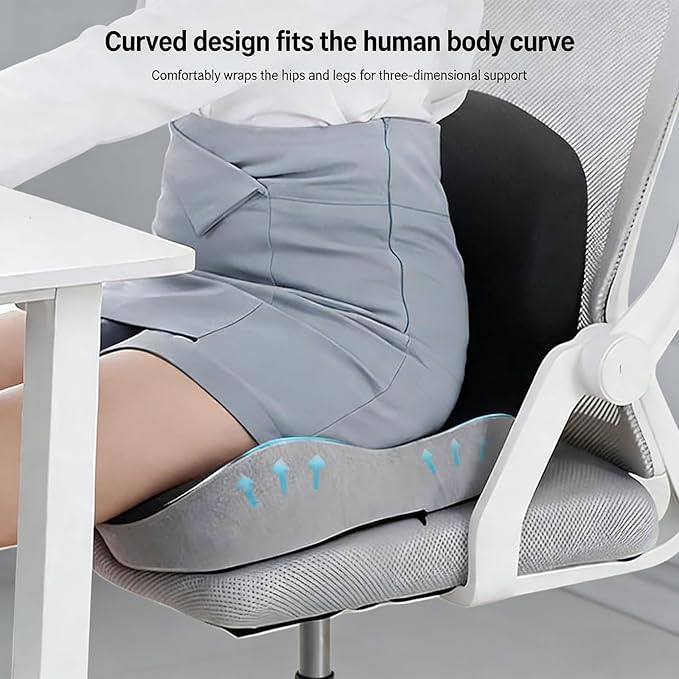 Orthopedic Cushion for Office Chair and Car, Memory Foam Seat Cushion with Lumbar Support Pillow, Instant Relieve Pressure on Back, Hips, Tailbone, Improves Sitting Posture (1, Mixed Colors)