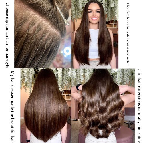20Inches I Tip Human Hair Extensions,100g/Pack 1g/strand Pre Bonded Keratin Stick Tip Real Hair Extensions #4 Medium Brown Human Hair I Tip