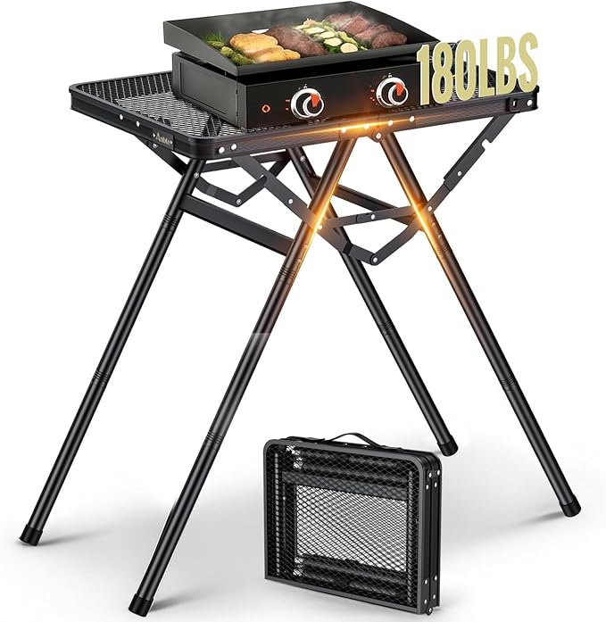 Anbte 2ft Folding Grill Table, Supports 180 Lbs, 2 Adjustable Height 28” Portable Grill Table Heat-Resistant Tabletop, Fol...