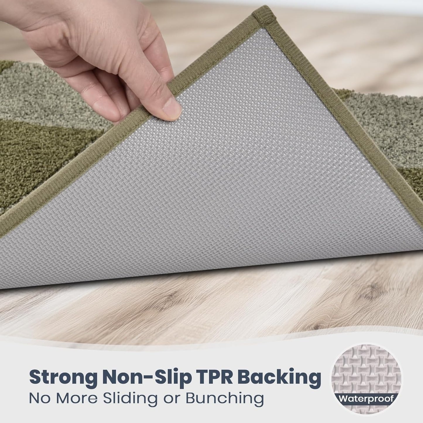 PURRUGS Bathroom Rug Non-Slip Machine Washable 20" x 30", Super Absorbent and Quick-Dry Bath Mat, Extra Soft and Plush Bath Rug for Shower, Bathtub and Sink, Sage Green & Olive Green