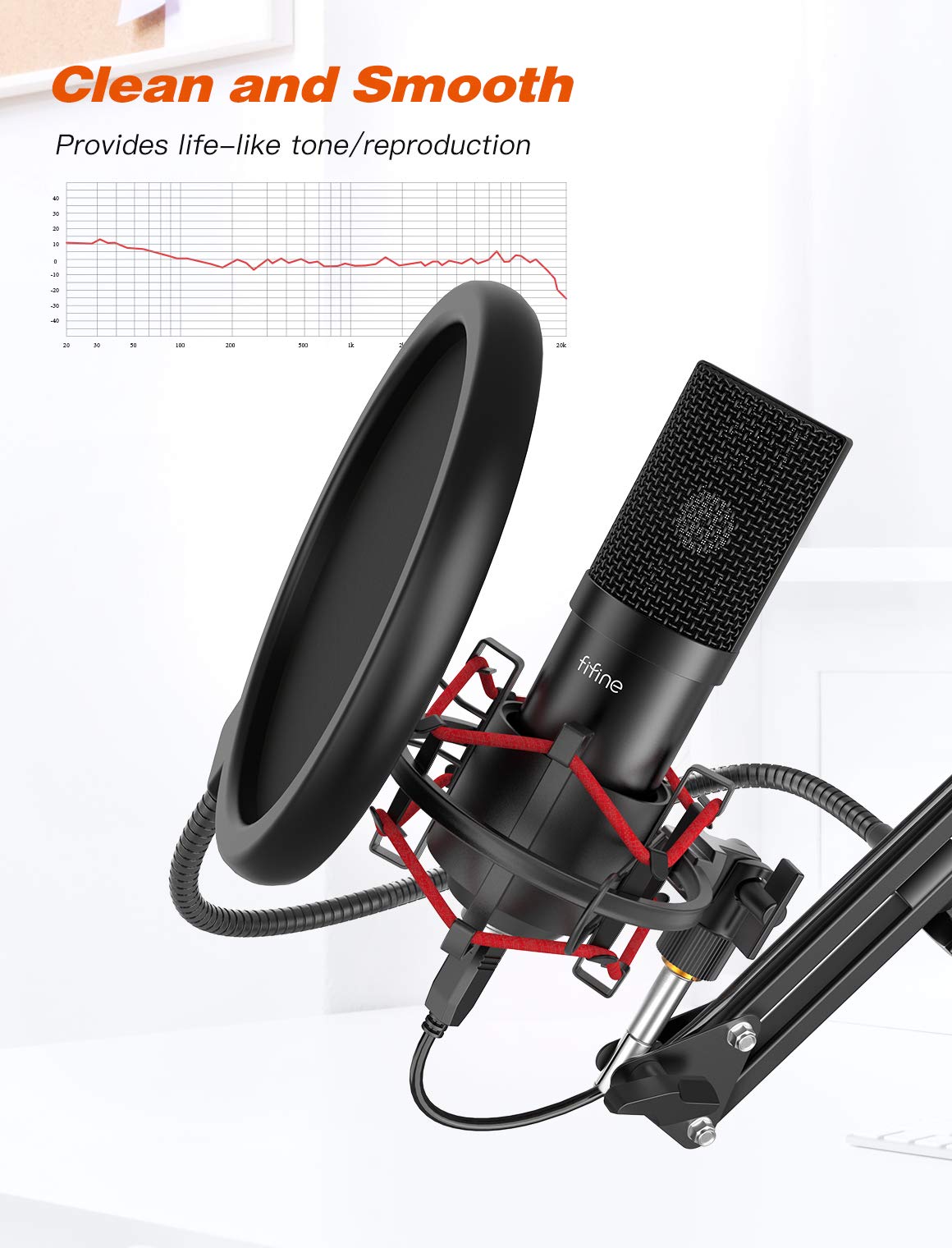 Fifine Usb Microphone Set With Flexible Boom Arm Stand Pop Filter, Plug And Play With Pc Desktop Laptop Computer, Streaming Podc