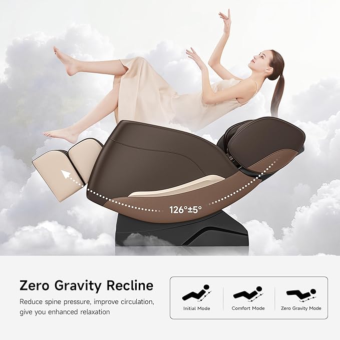 2025 Massage Chair Full Body, Zero Gravity Recliner with 6 Auto Modes, Foot Massage, Heating, Bluetooth, Brown