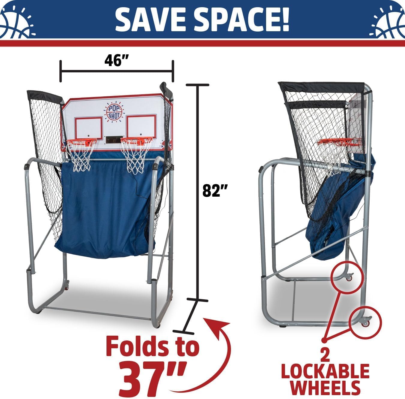 Pop-A-Shot - Home Dual Shot with Phoenix Suns NBA Graphics l Sensor Scoring l 16 Game Modes l 7 Balls l Foldable Storage l for All NBA Fans