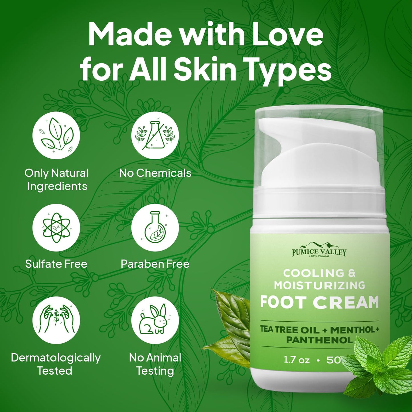 Pumice Valley Foot Cream for Dry Cracked Feet and Heels - Natural Moisturizer, Corn, Calluses Treatment - Skin, Body Lotion, Pan