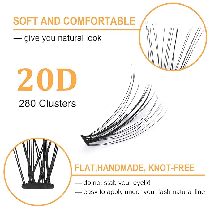 Individual Lashes 280 Cluster Lashes Clusters B&Q Eyelash Clusters 10D 20D DIY Eyelash Extension Lash Clusters Extensions C D Curl Cluster Eyelash Extensions（20D-D-0.07,9-16 mix）