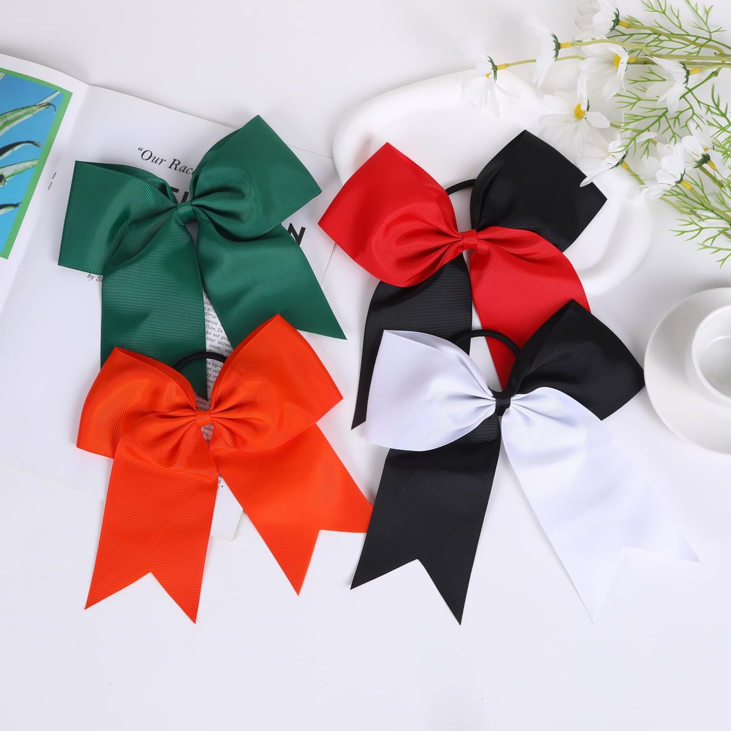 Hipcheer 20pcs 8 Large Black and White Cheer Bows for Girls, Hand-made Grosgrain Ribbon Hair Accessories for Teen Girls Softball