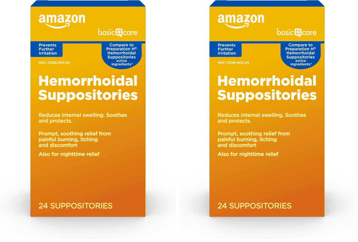 Amazon Basic Care Hemorrhoidal Suppositories, Relief from Burning, Itching and Discomfort of Hemorrhoids, 24 Count (Pack of 2)