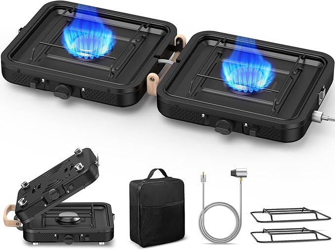 Propane Gas Stove, 17500 BTU, 2 Burner Folding Portable Camping Stove with Carrying Bag, Built to Last, Camp Stove for Cam...