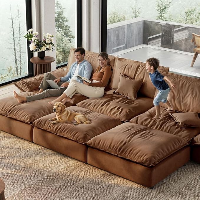 POVISON Oversized Modular Sectional Sailboat Sofa for Living Room with Adjustable Backrest Sectional Couches Large Deep Sofa Set 3 Seats Big with Ottoman Comfy Cloud Couch for House Office