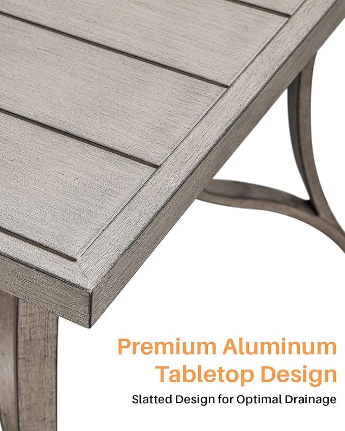 SEEHILL Patio Dining Table for 6, All Weather Outdoor Dining Table with Umbrella Hole, 59.8" x 35.8" Rectangle Patio Table, 6 Person Aluminum Outdoor Patio Table for Deck, Garden Poolside, Limed Oak