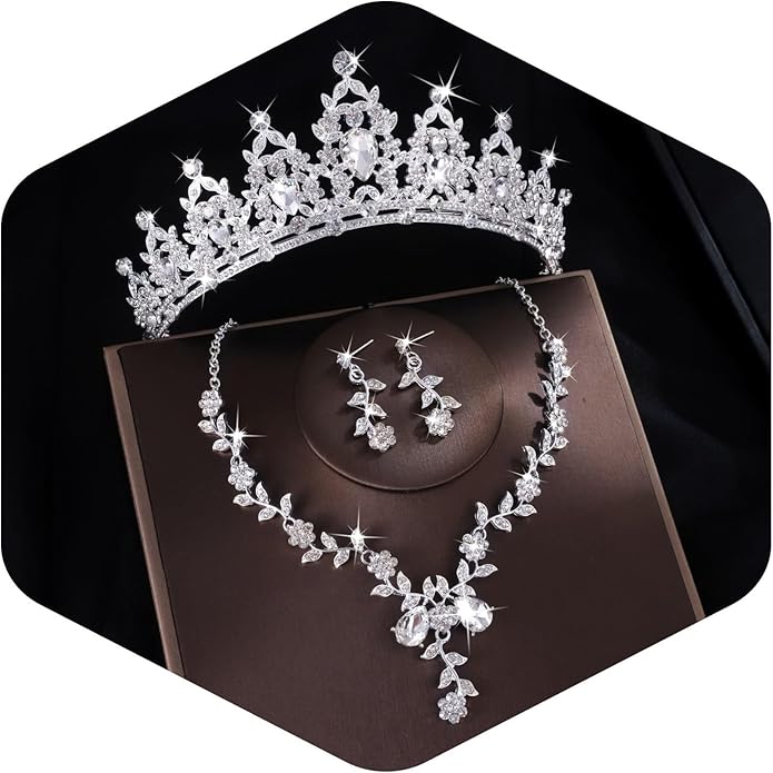 Kamirola Tiaras and Crowns for Women,Tiaras Earrings Necklace, Crystal Bridal Jewelry Set, Costume Party Halloween Prom Pa...