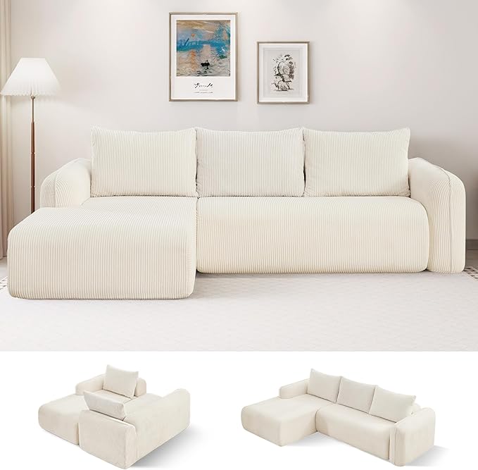 UMBFUN 103" Cloud Sectional Couch for Living Room, Boneless Couch with L-Shape Chaise, Modular Sectional Sofa with Deep Seat, Oversized Modular Sofa for Bedroom, No Assembly Required, Corduroy
