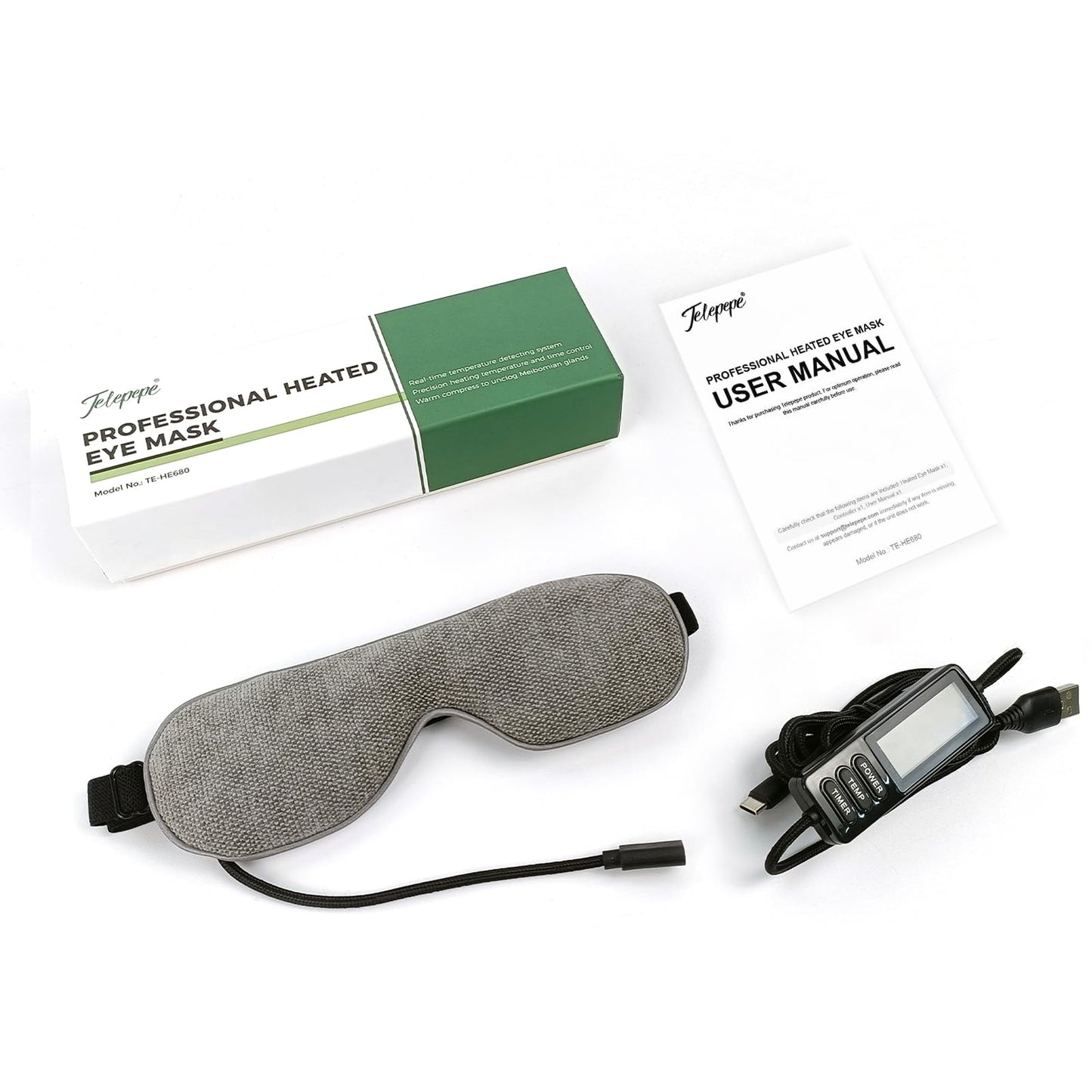 Telepepe Heated Eye Mask, Warm Eye Compress for Dry Eyes, Moist Heat Therapy for Blepharitis, Dark Circle, Chalazion, 4 Heating Levels, Gifts for Men Women, Travel(Grey)