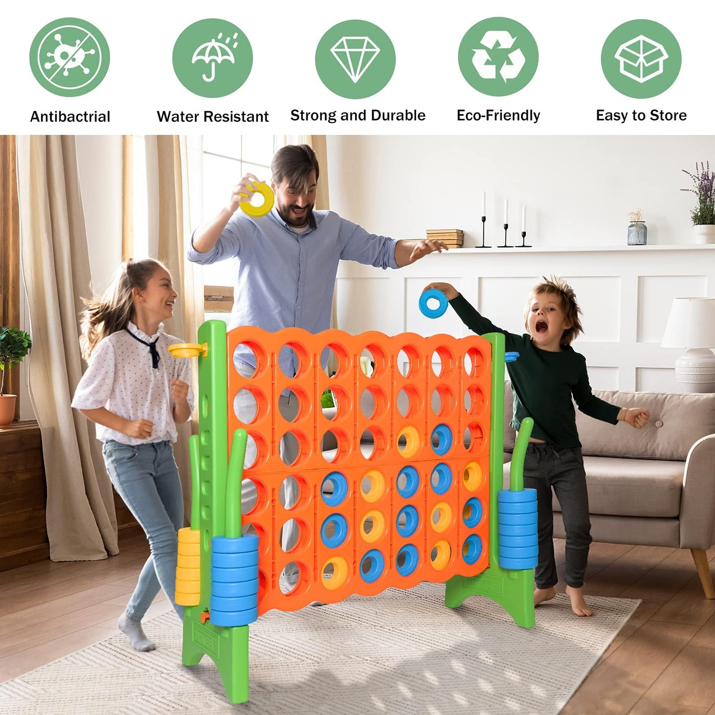 Oversized 4 in a Row Connect Game+Waterproof Carry Bag,Included-4 ft X 3.5 ft Tall,4-to-Score Jumbo with 44 Pieces Rings&Drink Holder,48” Super Size-Indoor&Outdoor Giant 4 Game for Kids&Adults
